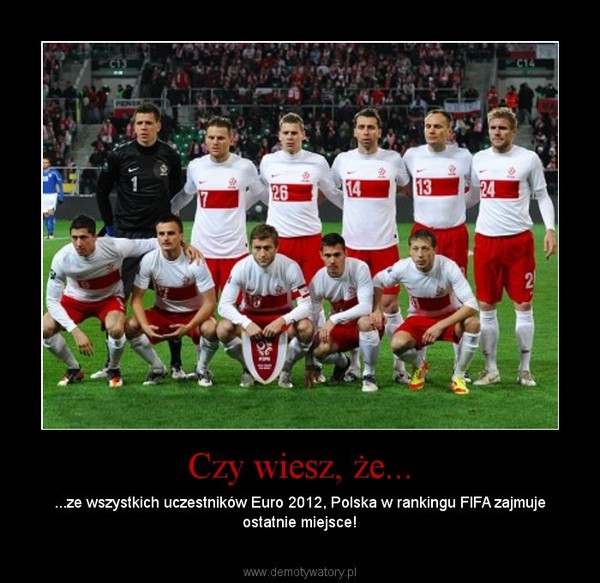 Czy wiesz, że... – ...ze wszystkich uczestników Euro 2012, Polska w rankingu FIFA zajmuje ostatnie miejsce! 