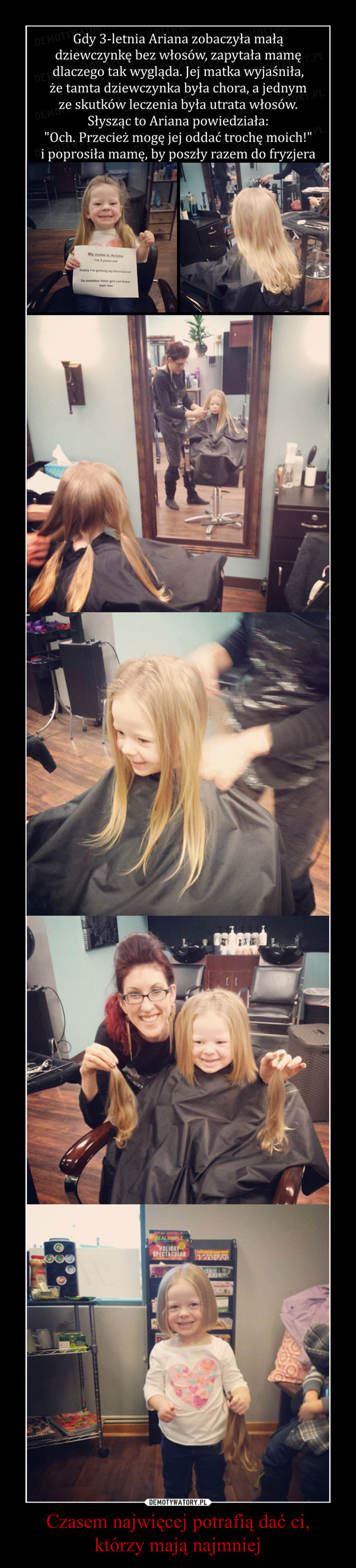 Czasem najwięcej potrafią dać ci,którzy mają najmniej –  3-letnia Ariana ścięła włosy, żeby podarować je chorej dziewczynce