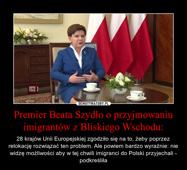 Premier Beata Szydło o przyjmowaniu imigrantów z Bliskiego Wschodu: