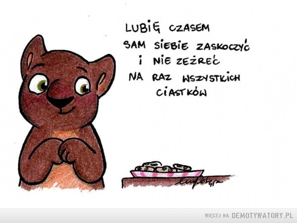 Zaskocz i siebie –  LUBIĘ CZASEM SAM SIEBIE ZASKOCZYĆ I NIE ZEŻREĆ NA RAZ WSZYSTKICH CIASTKÓW