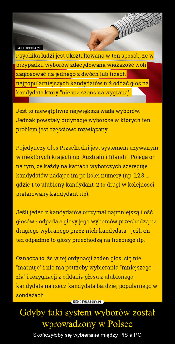 Gdyby taki system wyborów został wprowadzony w Polsce – Skończyłoby się wybieranie między PIS a PO 