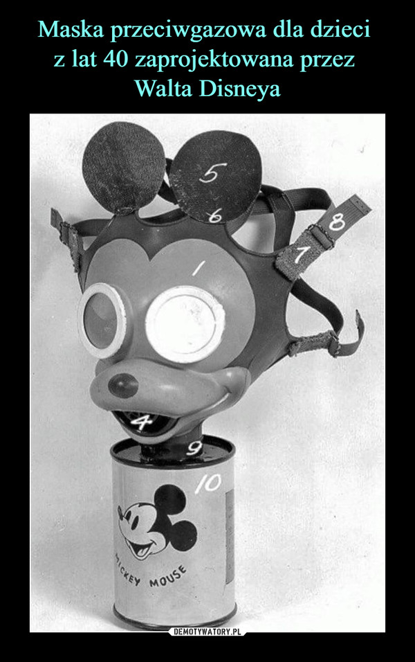 Maska przeciwgazowa dla dzieci 
z lat 40 zaprojektowana przez 
Walta Disneya
