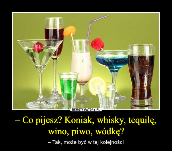 – Co pijesz? Koniak, whisky, tequilę, wino, piwo, wódkę?