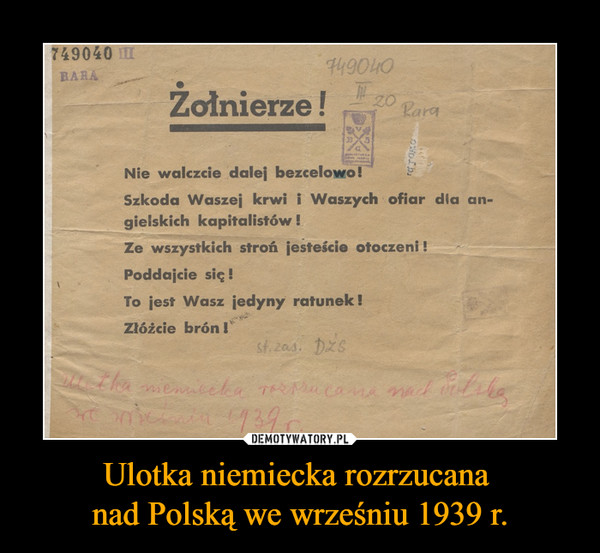 Ulotka niemiecka rozrzucana nad Polską we wrześniu 1939 r. –  