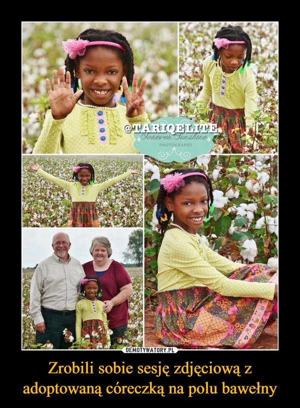 Zrobili sobie sesję zdjęciową z adoptowaną córeczką na polu bawełny