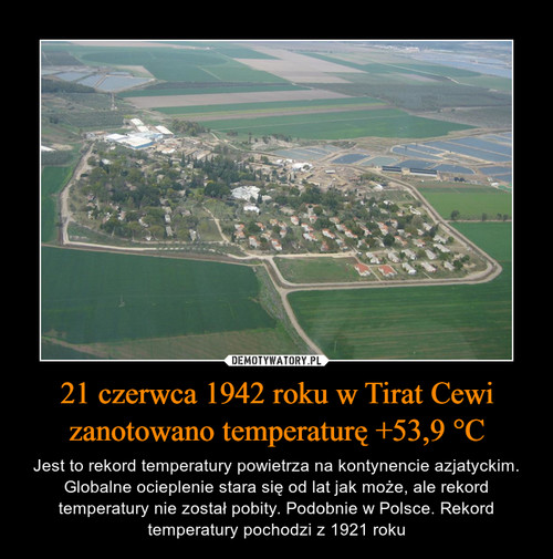 21 czerwca 1942 roku w Tirat Cewi zanotowano temperaturę +53,9 °C