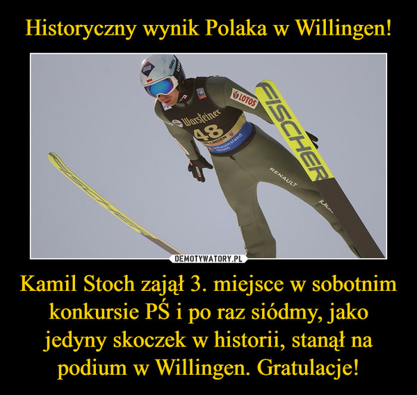 Historyczny wynik Polaka w Willingen! Kamil Stoch zajął 3. miejsce w sobotnim konkursie PŚ i po raz siódmy, jako jedyny skoczek w historii, stanął na podium w Willingen. Gratulacje!