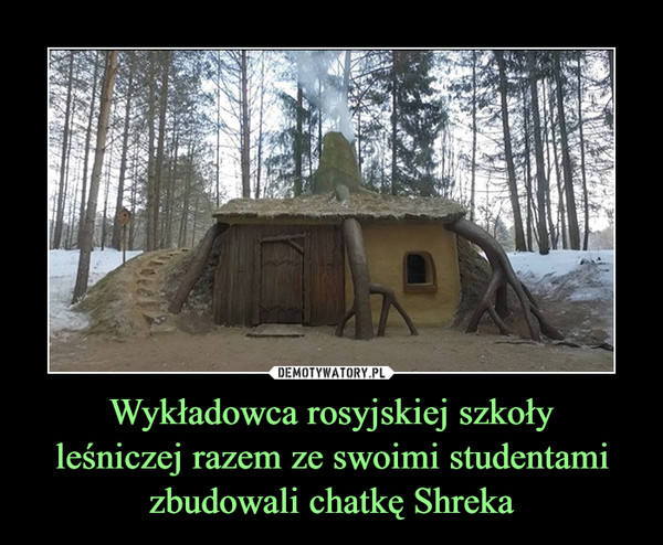 Wykładowca rosyjskiej szkołyleśniczej razem ze swoimi studentamizbudowali chatkę Shreka –  