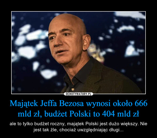 Majątek Jeffa Bezosa wynosi około 666 mld zł, budżet Polski to 404 mld zł
