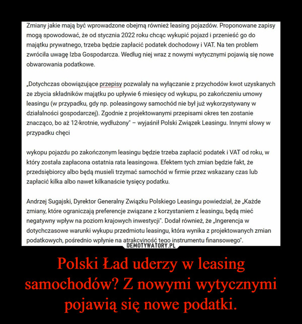 Polski Ład uderzy w leasing samochodów? Z nowymi wytycznymi pojawią się nowe podatki. –  