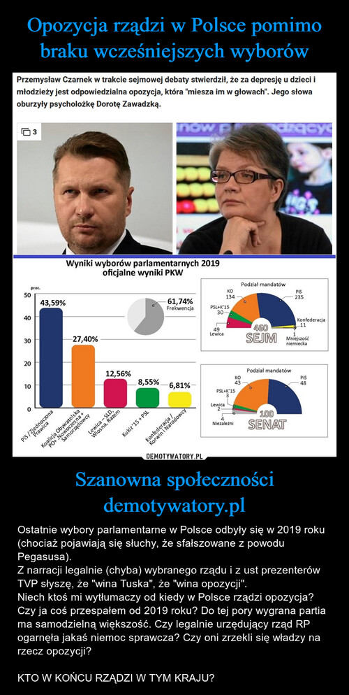 Opozycja rządzi w Polsce pomimo braku wcześniejszych wyborów Szanowna społeczności demotywatory.pl