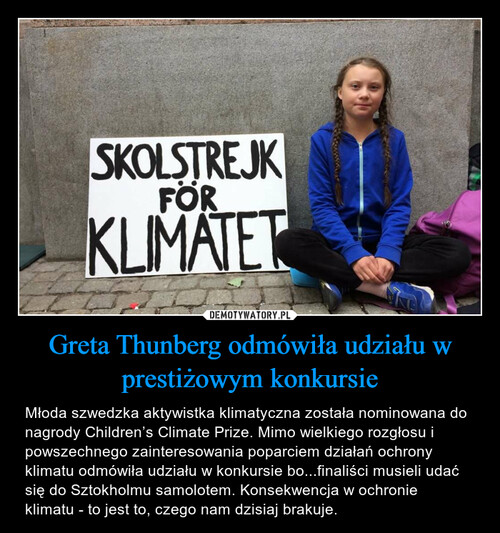Greta Thunberg odmówiła udziału w prestiżowym konkursie