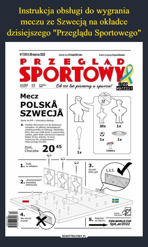 Instrukcja obsługi do wygrania meczu ze Szwecją na okładce dzisiejszego "Przeglądu Sportowego"