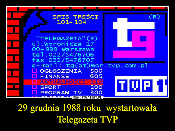 29 grudnia 1988 roku  wystartowała Telegazeta TVP –  