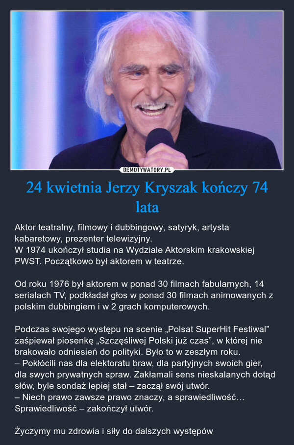 24 kwietnia Jerzy Kryszak kończy 74 lata